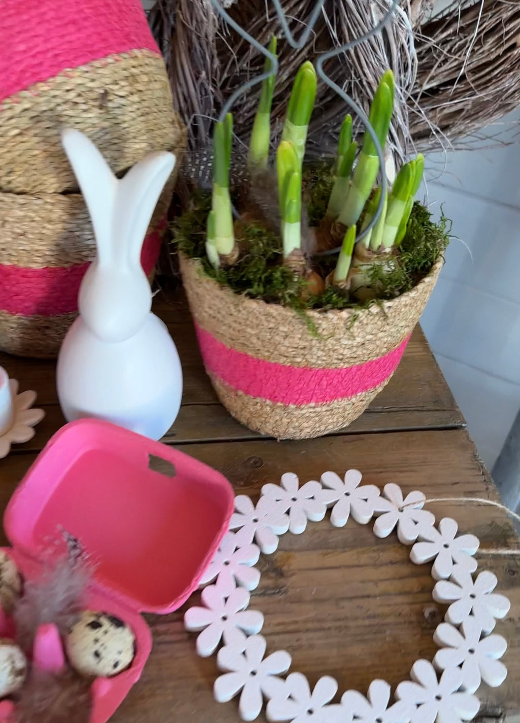 Kranz Holz Blumen, weiß -  Ø 15 cm