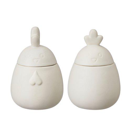 Hahn/ Henne Dose mit Deckel, offwhite - 13 cm