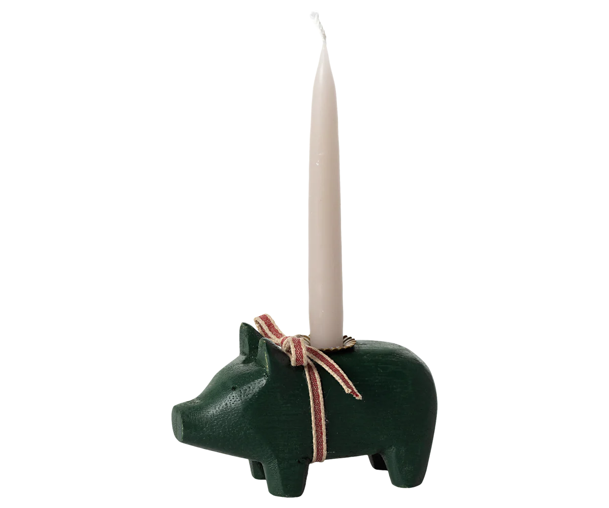 Kerzenschwein/ Holzschwein für dünne Stabkerzen, klein - dunkelgrün