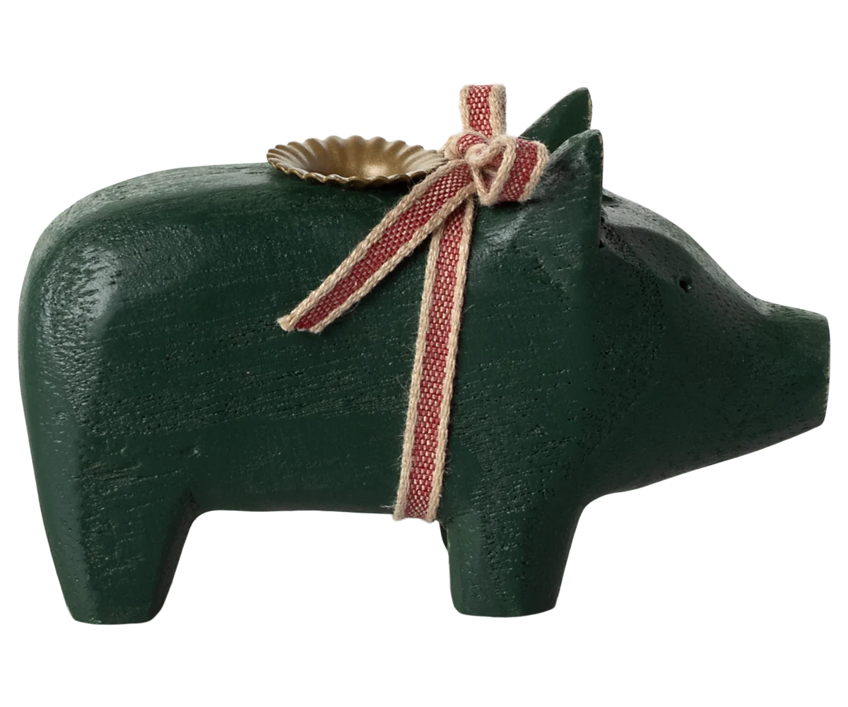 Kerzenschwein/ Holzschwein für dünne Stabkerzen, klein - dunkelgrün