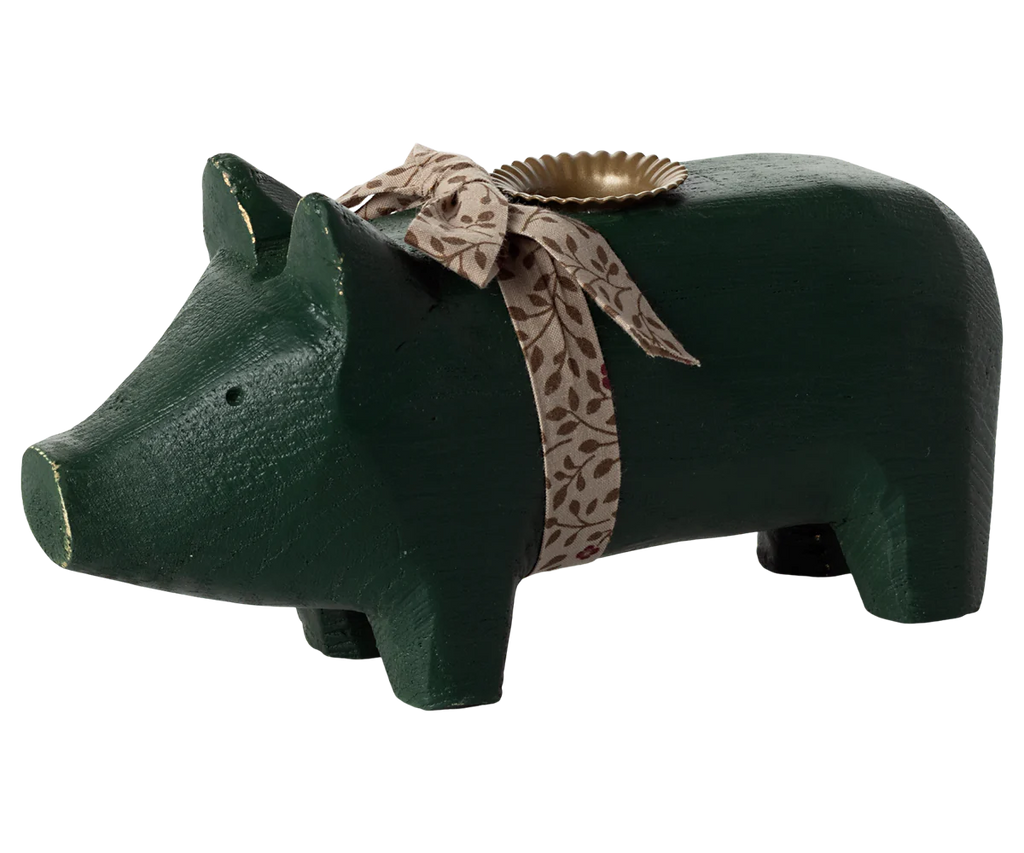 Kerzenschwein/ Holzschwein für normale Stabkerzen, medium - dunkelgrün