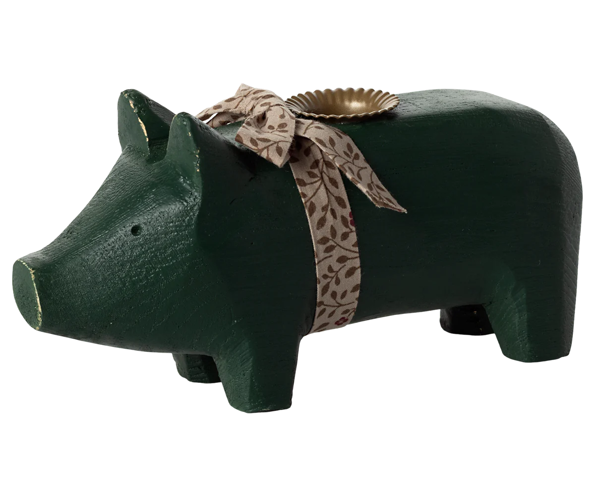 Kerzenschwein/ Holzschwein für normale Stabkerzen, medium - dunkelgrün