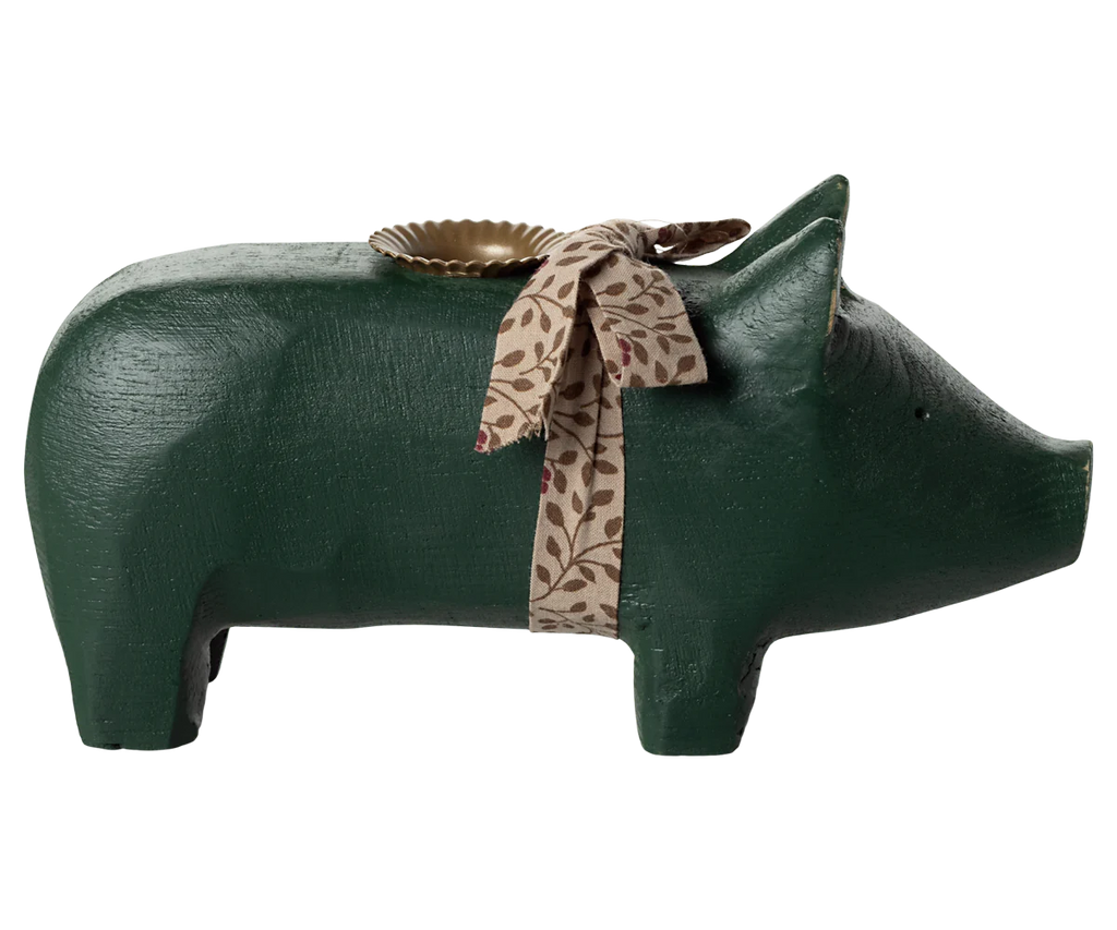 Kerzenschwein/ Holzschwein für normale Stabkerzen, medium - dunkelgrün