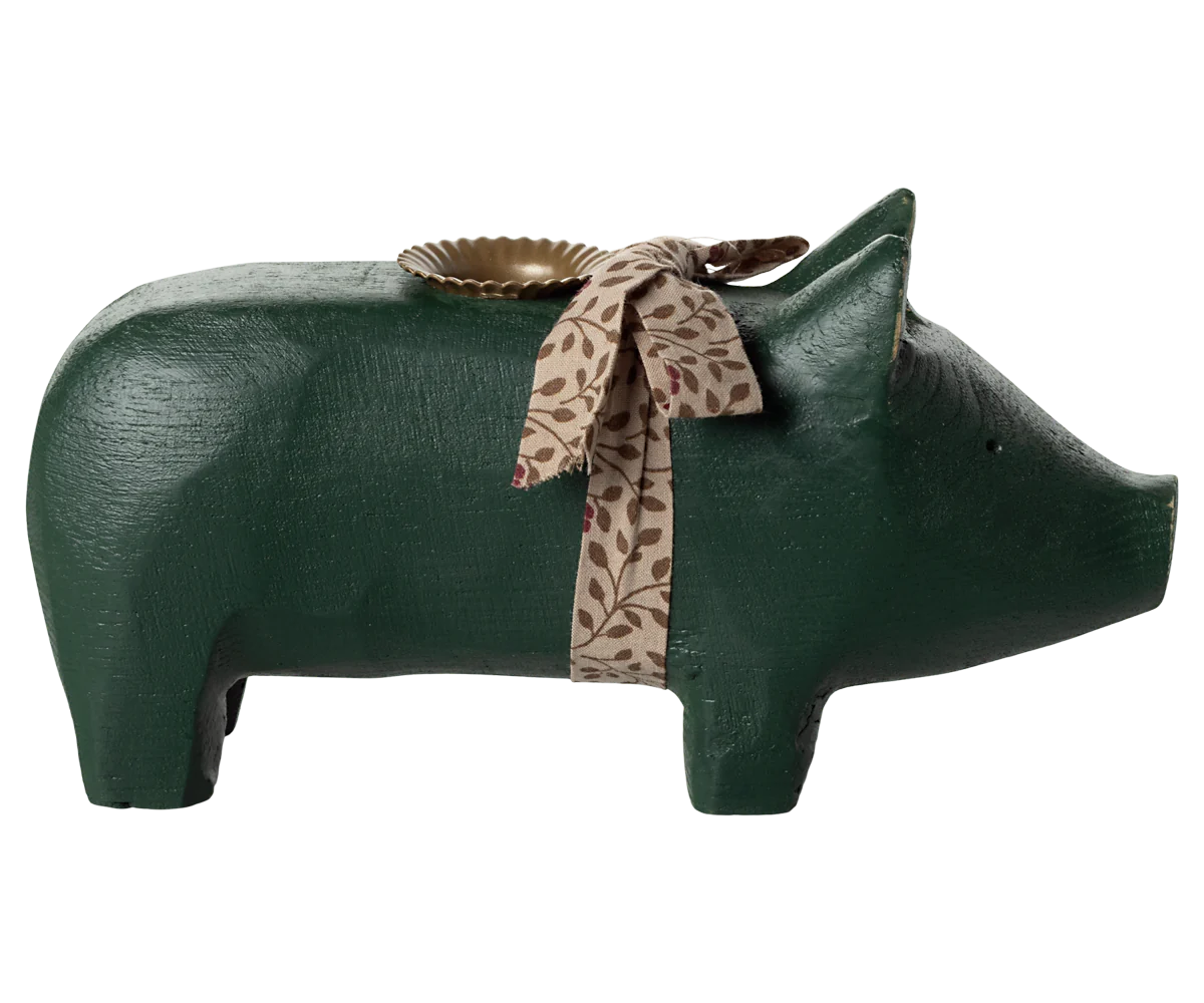 Kerzenschwein/ Holzschwein für normale Stabkerzen, medium - dunkelgrün