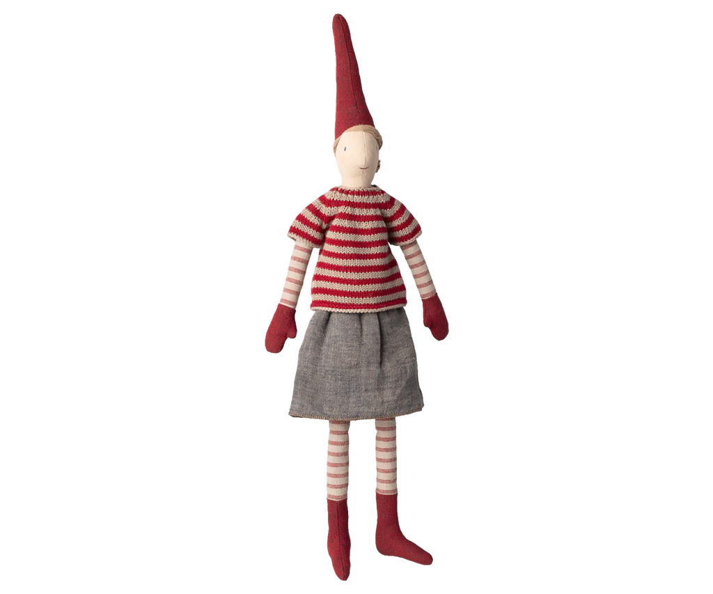 Wichtel Medium Pixy, Größe 3 - Mädchen mit streiftem Shirt und Rock - 51 cm