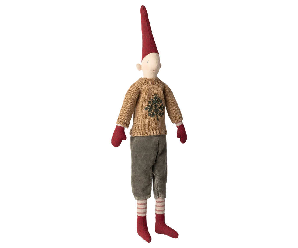 Wichtel Medium Pixy, Größe 3 - Junge mit Strickpullover Tannenbaum - 51 cm