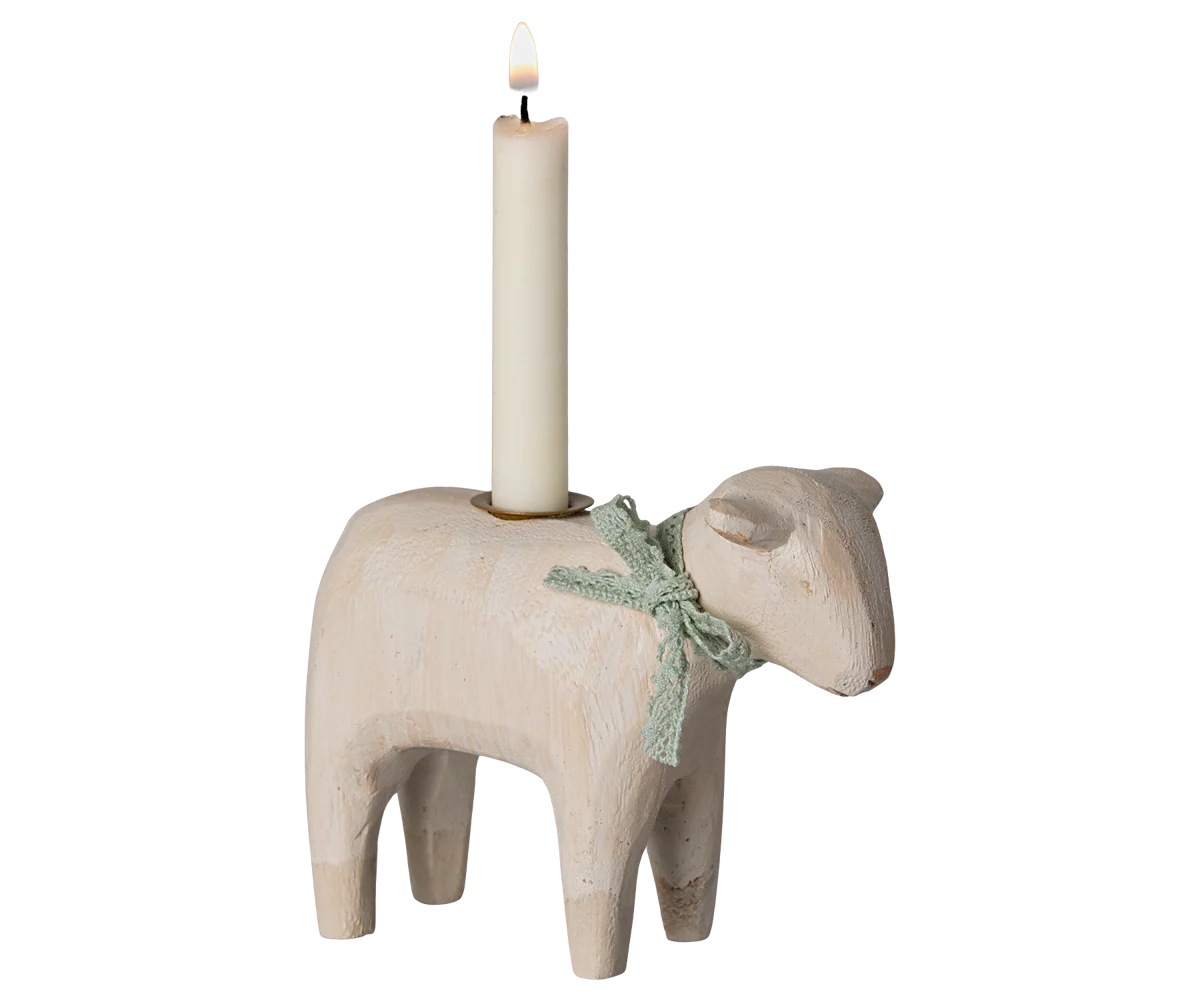 Kerzenhalter Lamm für dünne Stabkerzen - Schleife Minze