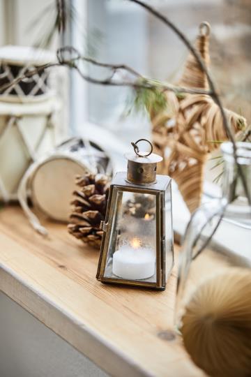 Laterne mini schräge Seiten - messingfarben