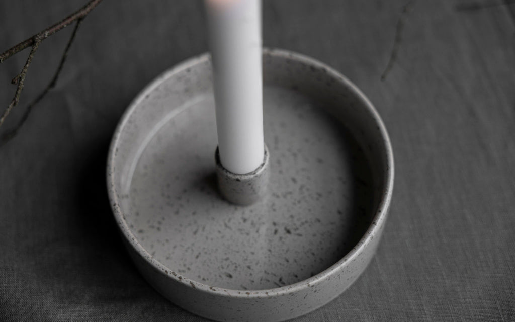 Kerzenhalter STORM, glasiert - natur/ gesprenkelt