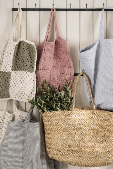 Tasche wattiert weiß und dunkelgrau gestreift - Baumwolle