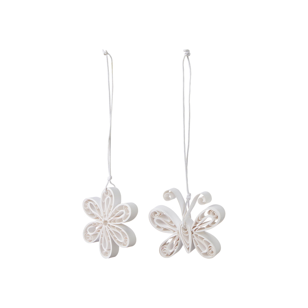 2 tlg. Set Anhänger Blume und Schmetterling, Papier - weiß