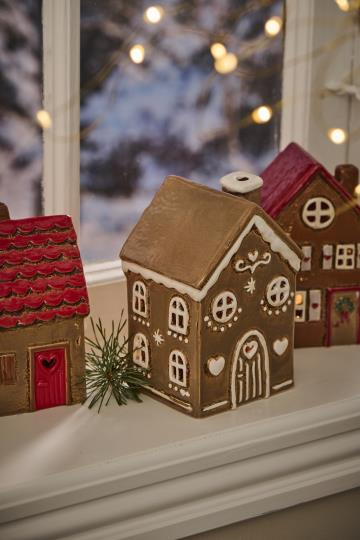 Lichthaus/ Haus für Teelicht, Stillenat -Gingerbread Rundbogentür - H: 15,5 cm