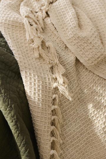 Plaid/ Decke creme mit Waffelmuster - 130x160 cm