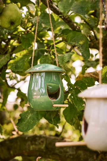 Vogelfutterhaus zum hängen, Keramik - Petrol
