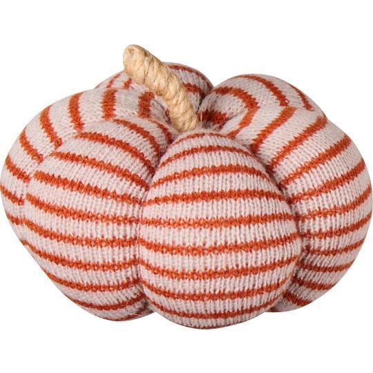 Kürbis/ Dekokürbis Stoff, beige mit rostfarbigen Streifen - 20 cm