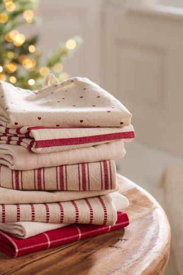 Geschirrtuch Olga natur mit roten Querstreifen