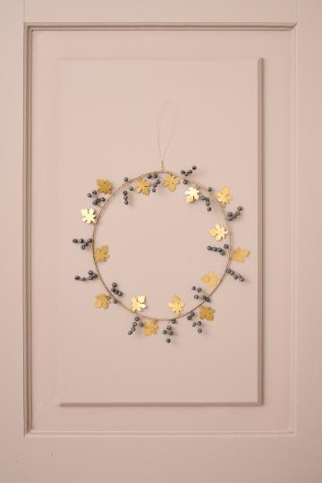 Kranz Gloria mit Messingblättern und dunkelgrauen Holzperlen