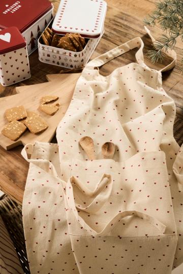 Schürze Valentin natur mit roten Herzen - kurze Schürze