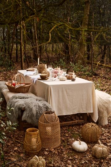 Kürbis/ Dekokürbis Stoff, beige mit rostfarbigen Streifen - 20 cm