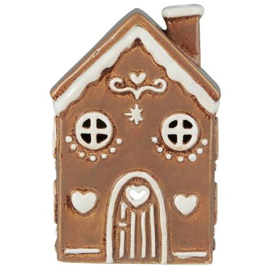 Lichthaus/ Haus für Teelicht, Stillenat -Gingerbread Rundbogentür - H: 15,5 cm