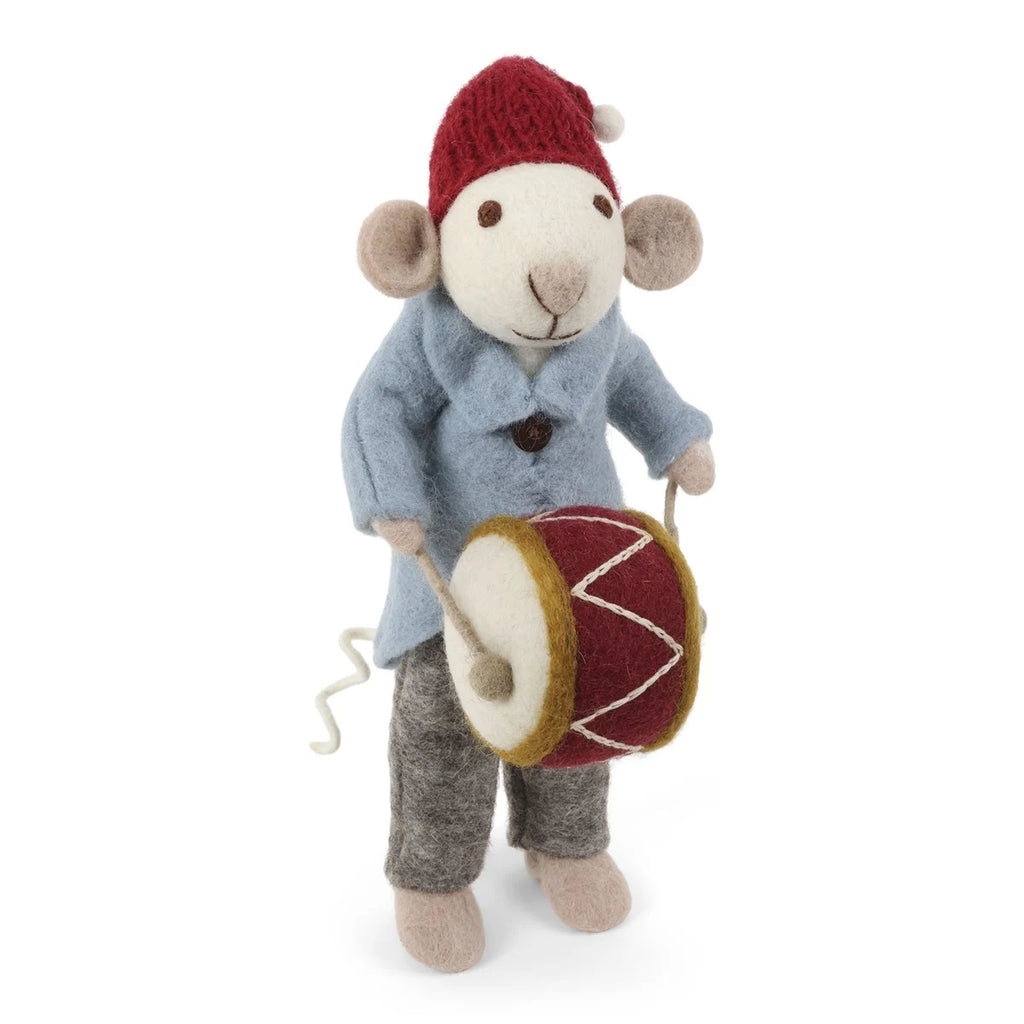 Weihnachtsmaus/ Orchester Maus weiß mit Trommel - 27 cm
