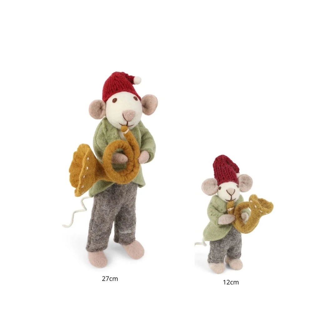 Weihnachtsmaus/ Orchester Maus weiß mit Trompete - 27 cm