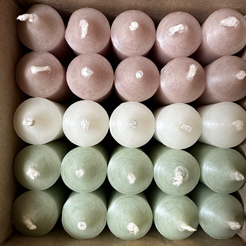 25er Box/ Set "Natür.lich" kurze Stabkerzen 10 x 2,2 cm