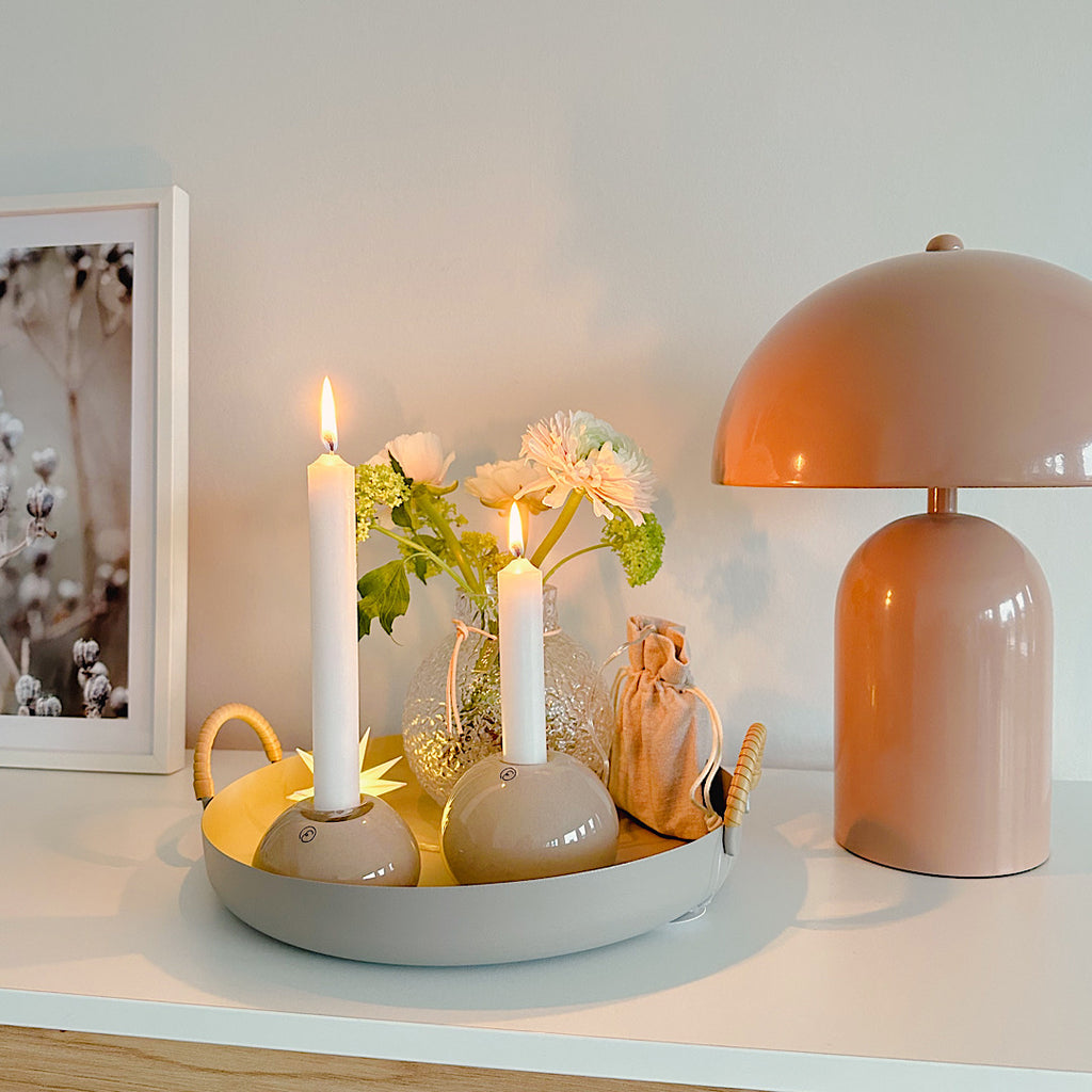 Tablett Metall/ Dekotablett mit Henkeln, taupe - 3 Größen