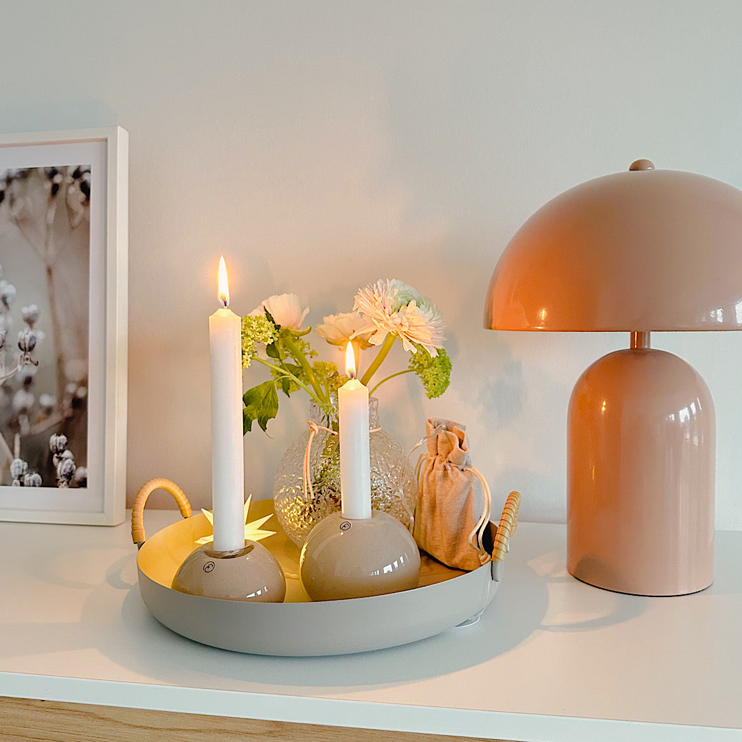 Tablett Metall/ Dekotablett mit Henkeln, taupe - 3 Größen