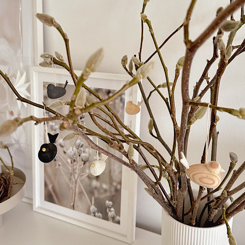 Holzvogel zum aufängen, klein - grau