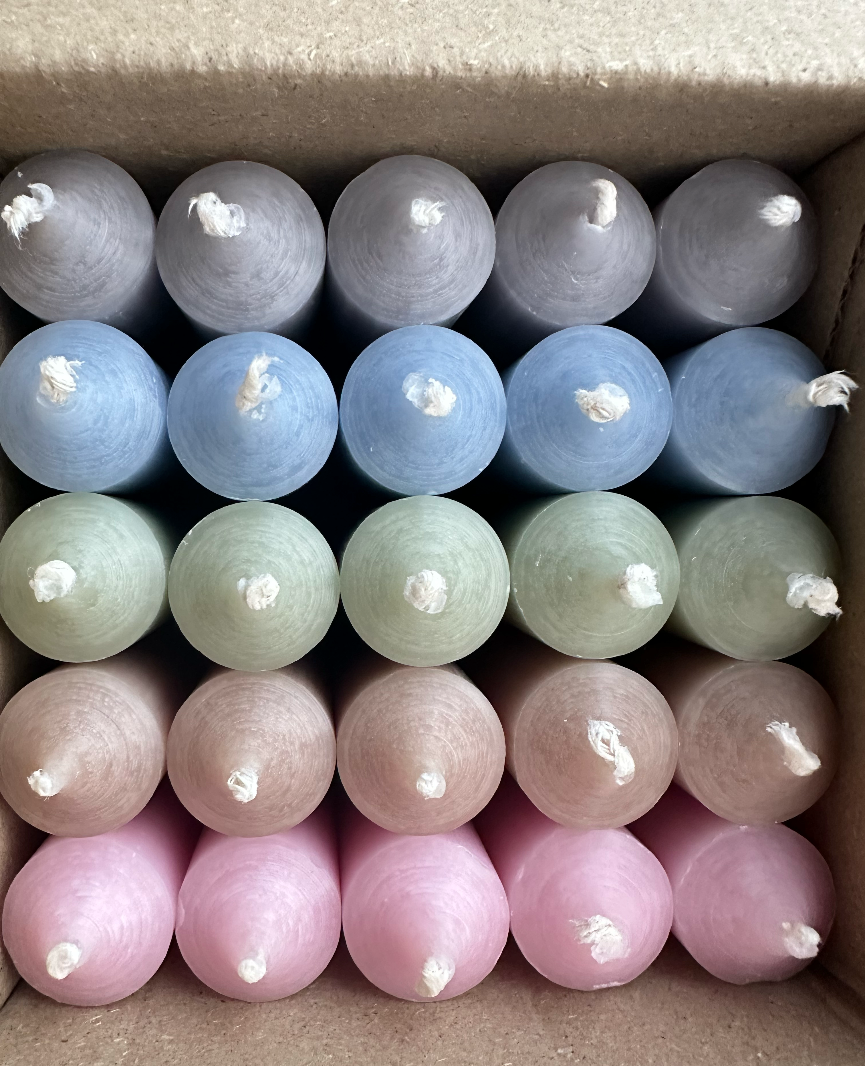 25er Box/ Set "Pastell.lich" kurze Stabkerzen 10 x 2,2 cm - Bestseller Farbmix