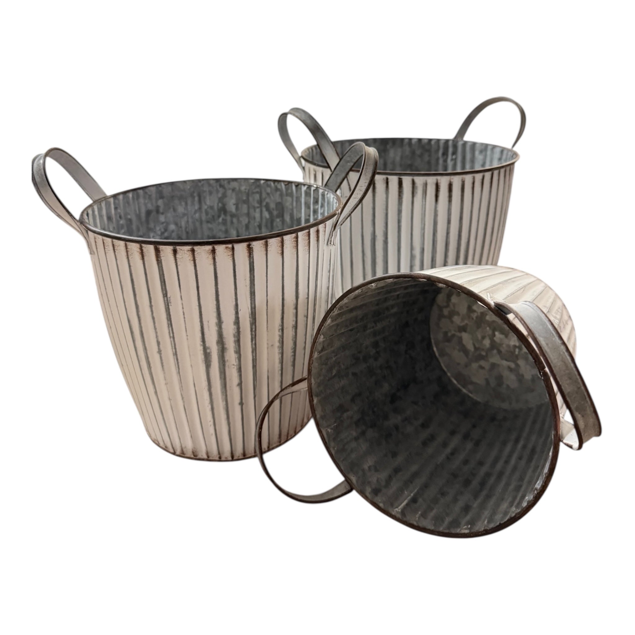 Topf/ Übertopf mit Griffen, 3 Stück im Set - Zink