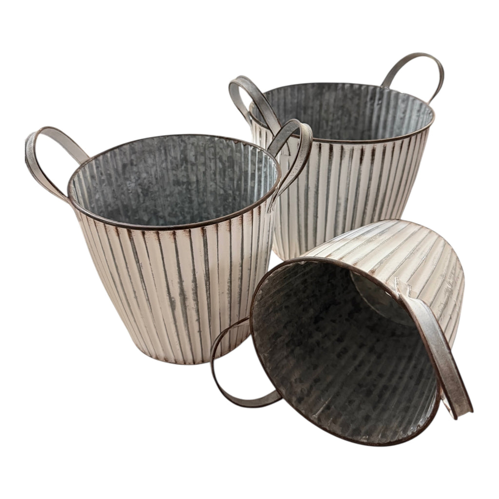 Topf/ Übertopf mit Griffen, 3 Stück im Set - Zink