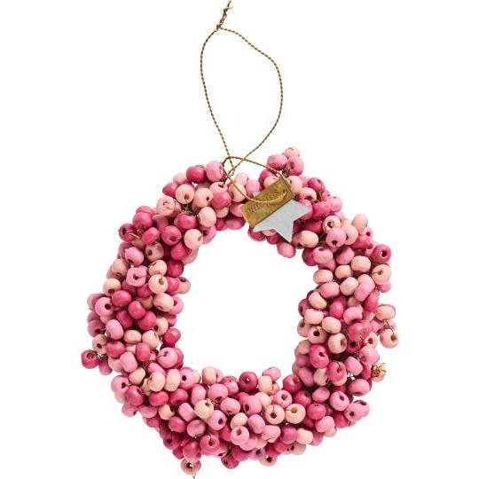 Kranz aus Holzperlen handgefertigt, rosa/ pink - Ø: 10 cm
