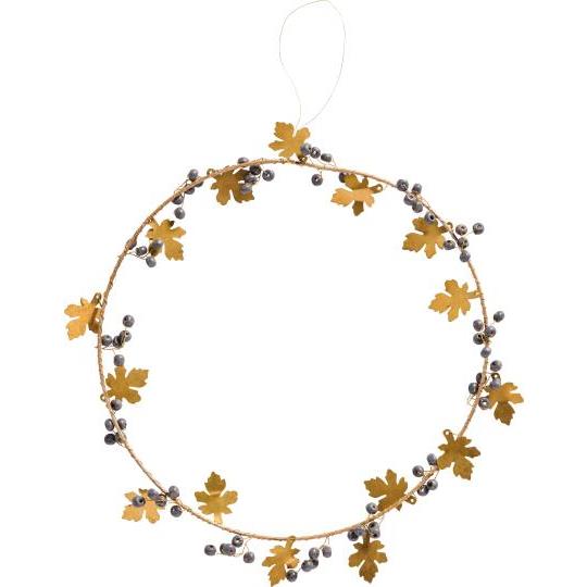 Kranz Gloria mit Messingblättern und dunkelgrauen Holzperlen