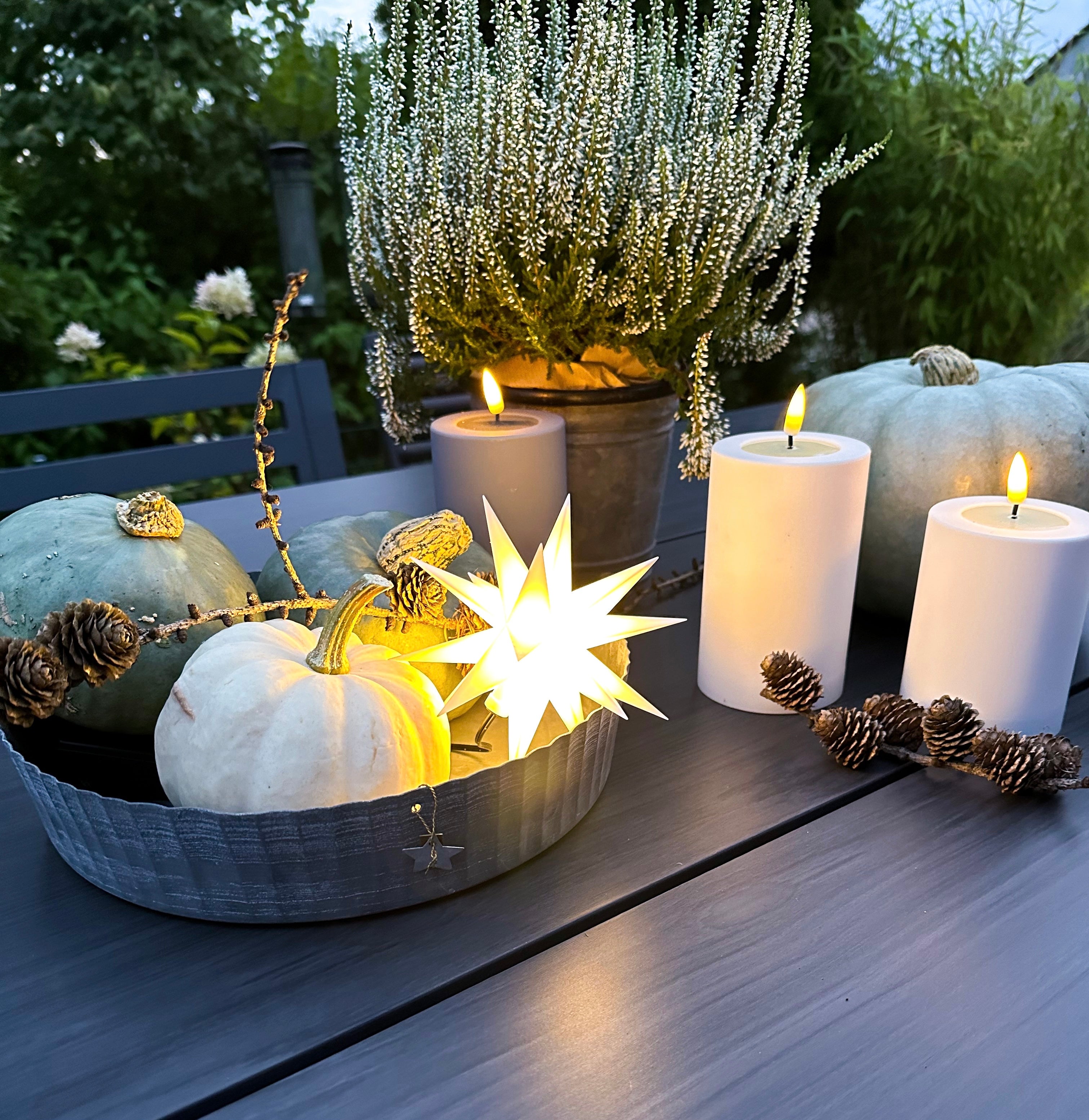 Outdoor LED Leuchtstern/ Mini-Kunststoffstern für aussen , weiß  Ø 12cm mit Batteriefach und Timer