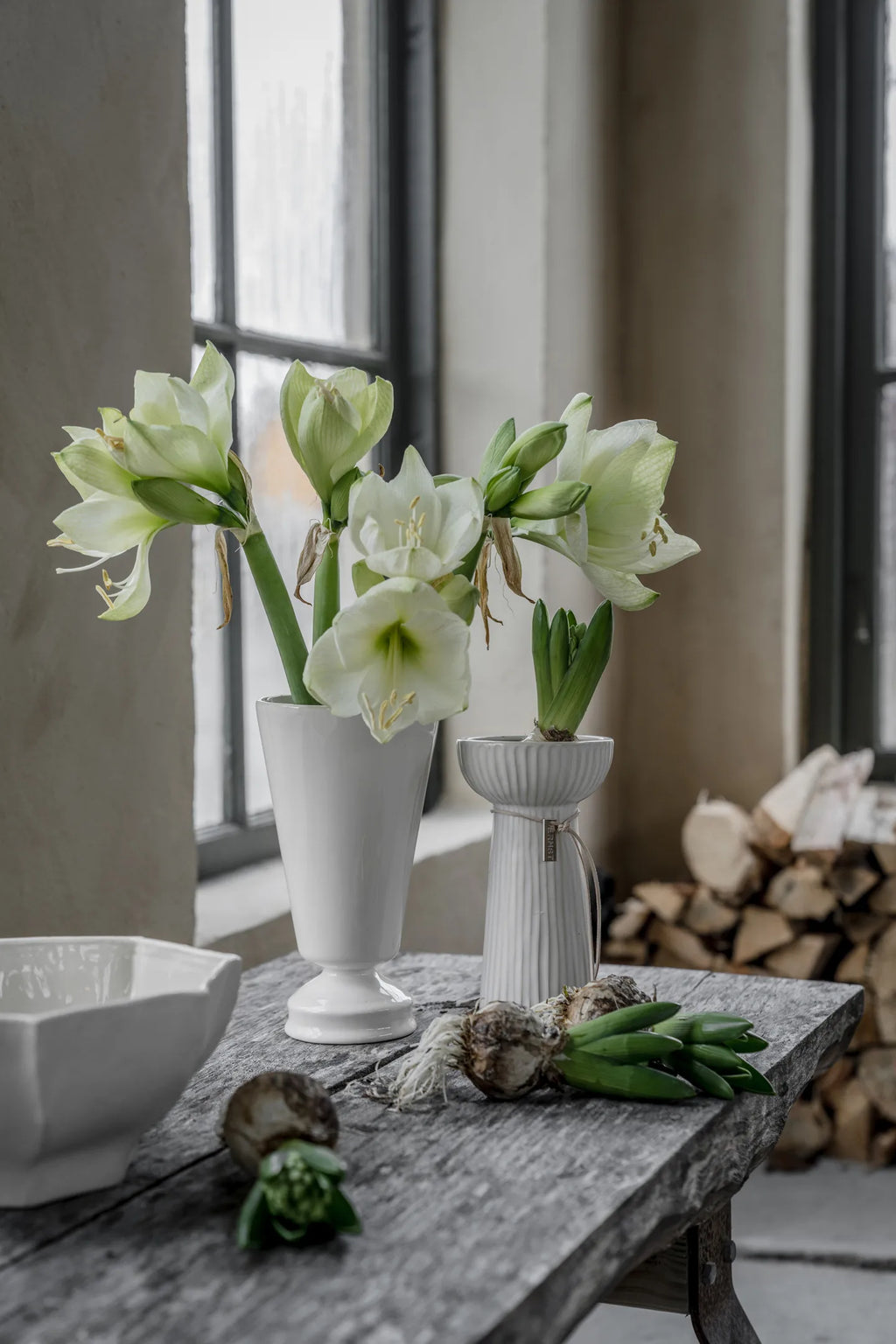 Hyazinthen Vase Lökvas, Rillen, naturalweiß - H 19 cm