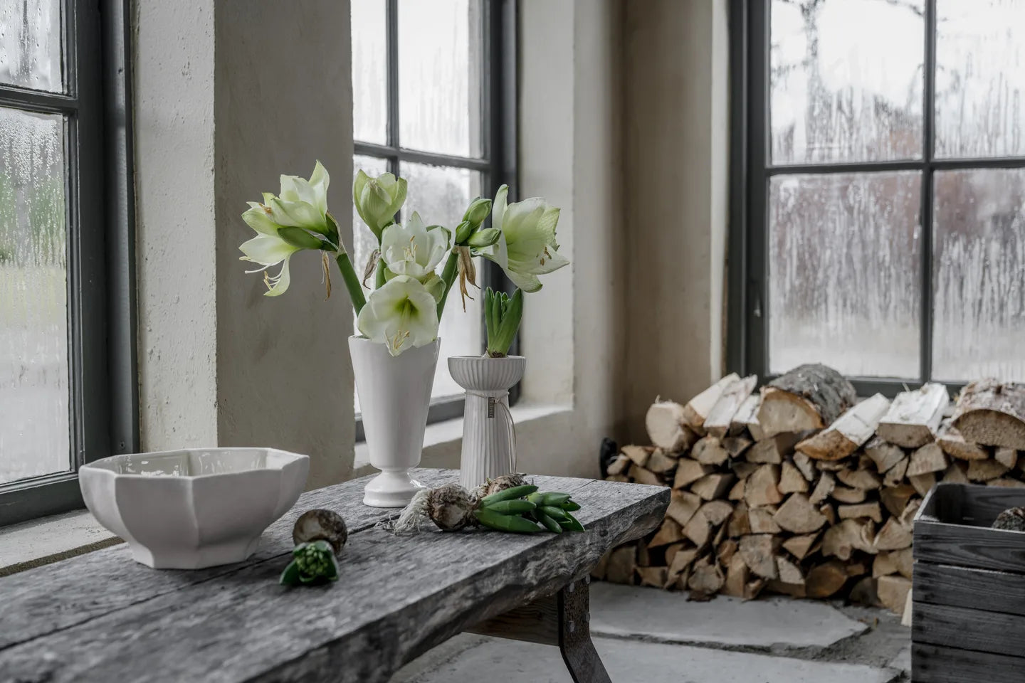 Hyazinthen Vase Lökvas, Rillen, naturalweiß - H 19 cm