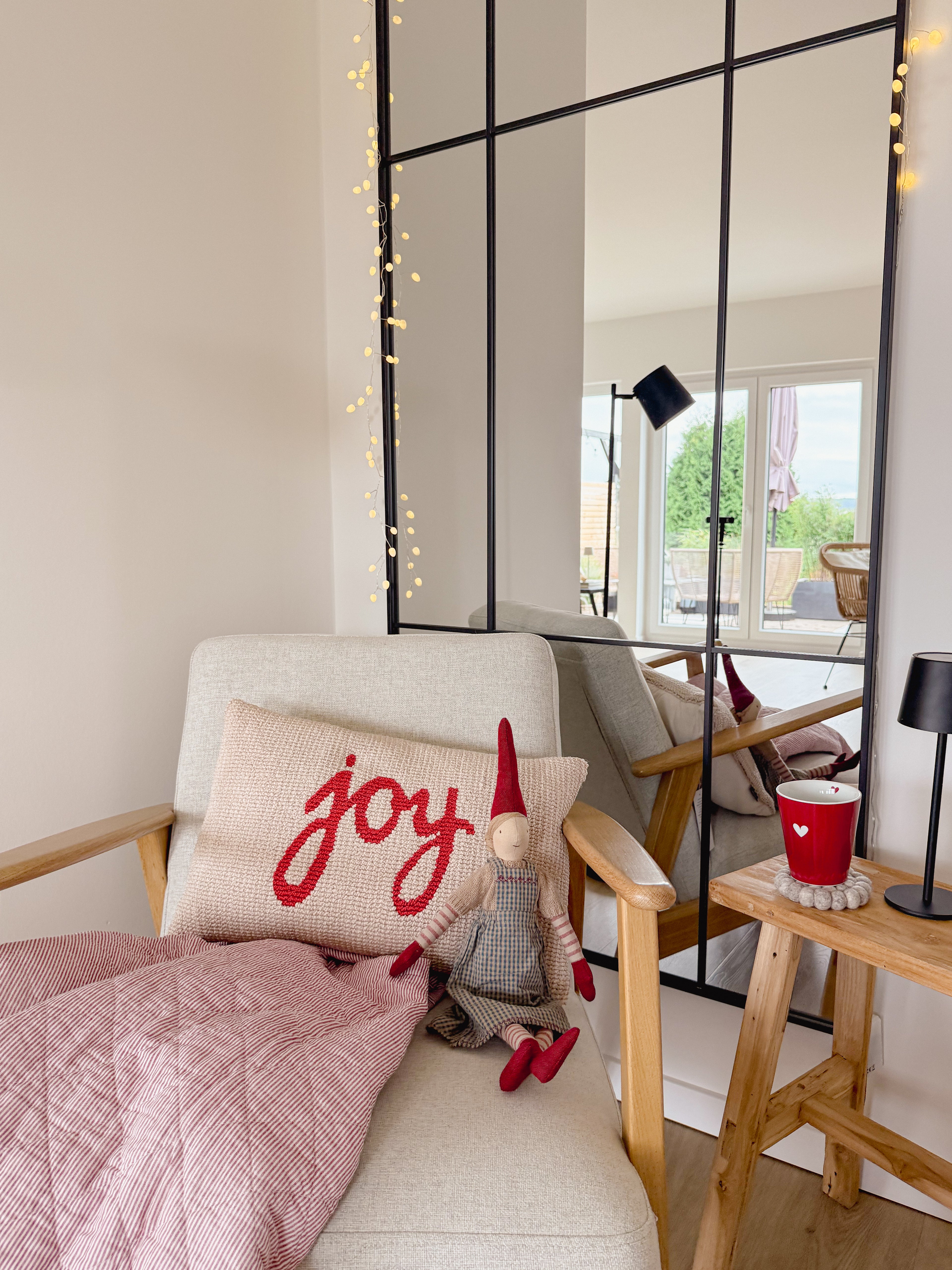 Kissen Joy, beige/ rot - 30x50 cm