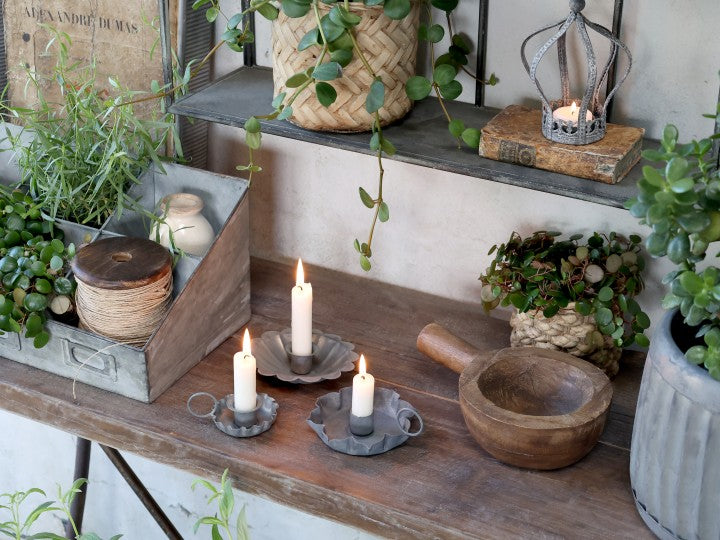 Kammerleuchter/ Kerzenhalter für Stabkerzen, zink