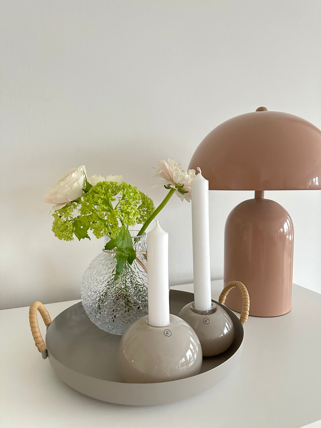 Tablett Metall/ Dekotablett mit Henkeln, taupe - 3 Größen