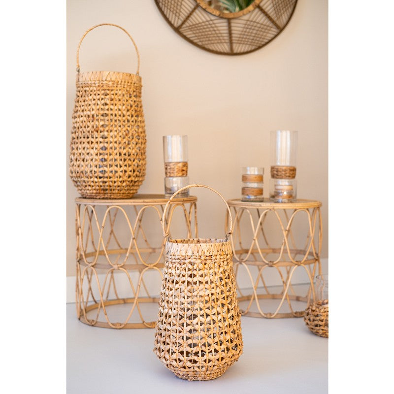 Windlicht Ola aus Schilf mit Glaseinsatz, Laterne - H: 43 cm