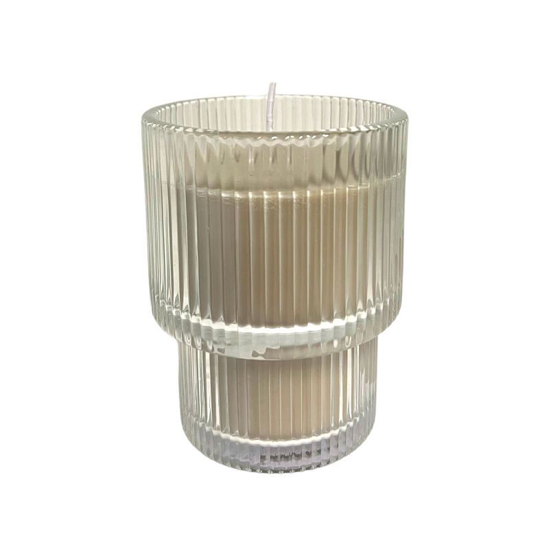 Kerze Rippled - Kerzenglas gerillt mit Wachsfüllung, H: 9,5cm - sand