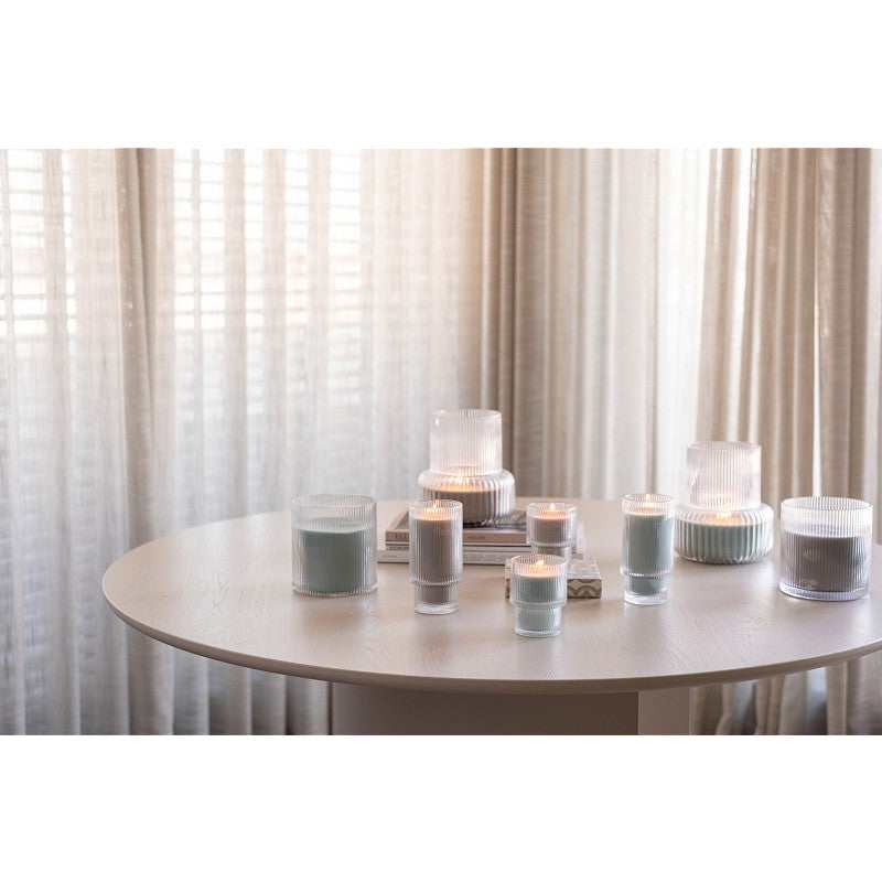 Kerze Rippled - Kerzenglas gerillt mit Wachsfüllung, H: 9,5cm - sand