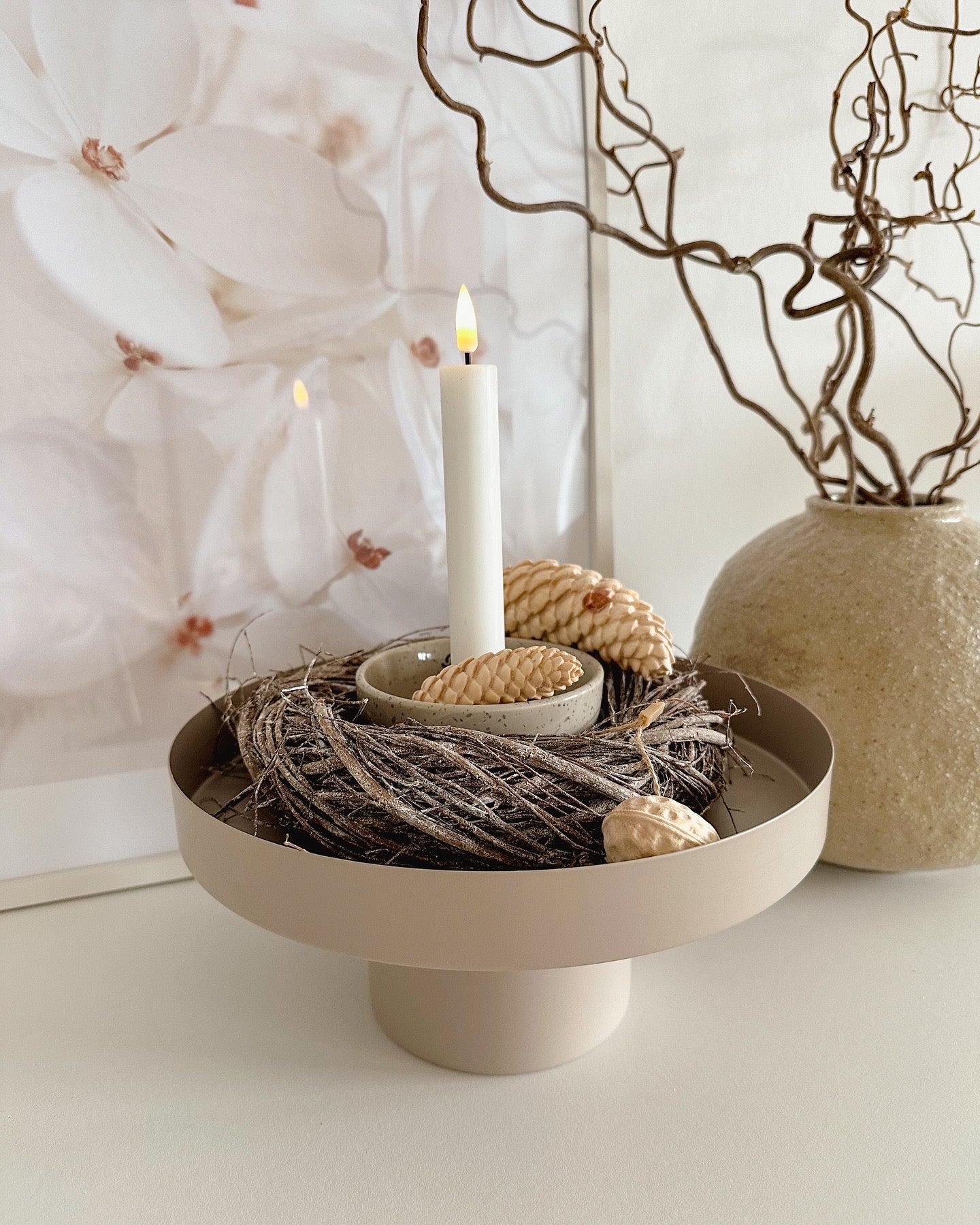 Dekotablett/ Tablett Samona Metall, beige - Ø 25cm