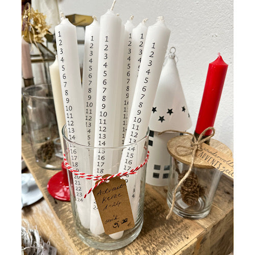 Advendskerze/ Stabkerze 1-24 - weiß, H: 25 cm