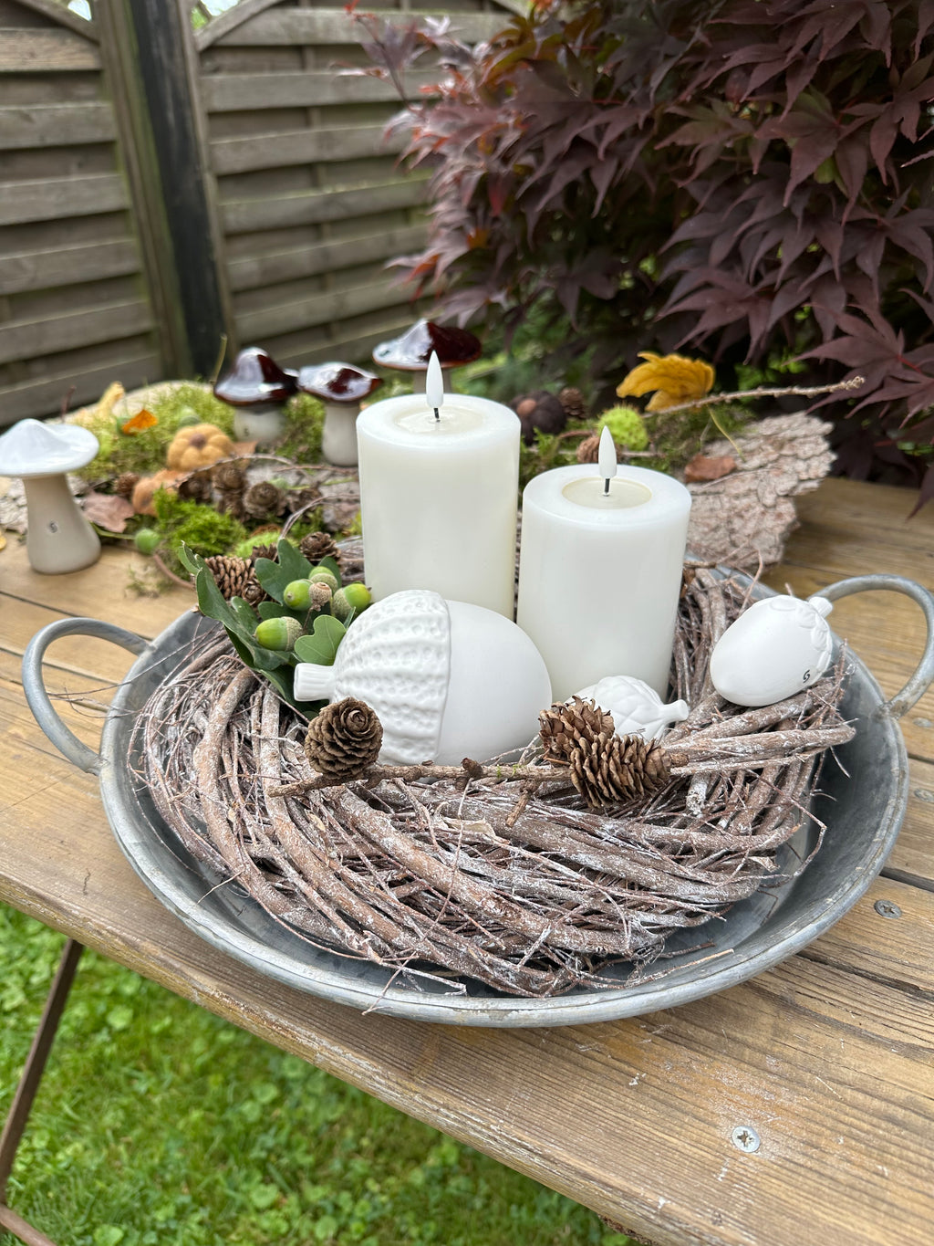 Tablett/ Dekoteller/ Platte Zink mit Griffen - Ø 36 cm