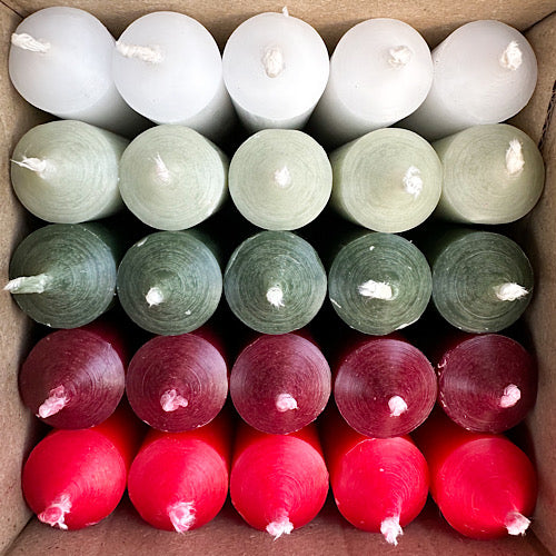 25er Box/ Set "Weihnacht.lich" kurze Stabkerzen 10 x 2,2 cm