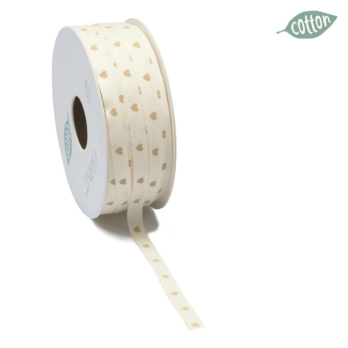 2 Meter Band Baumwolle mit Herzen, creme/ taupe - Geschenkband