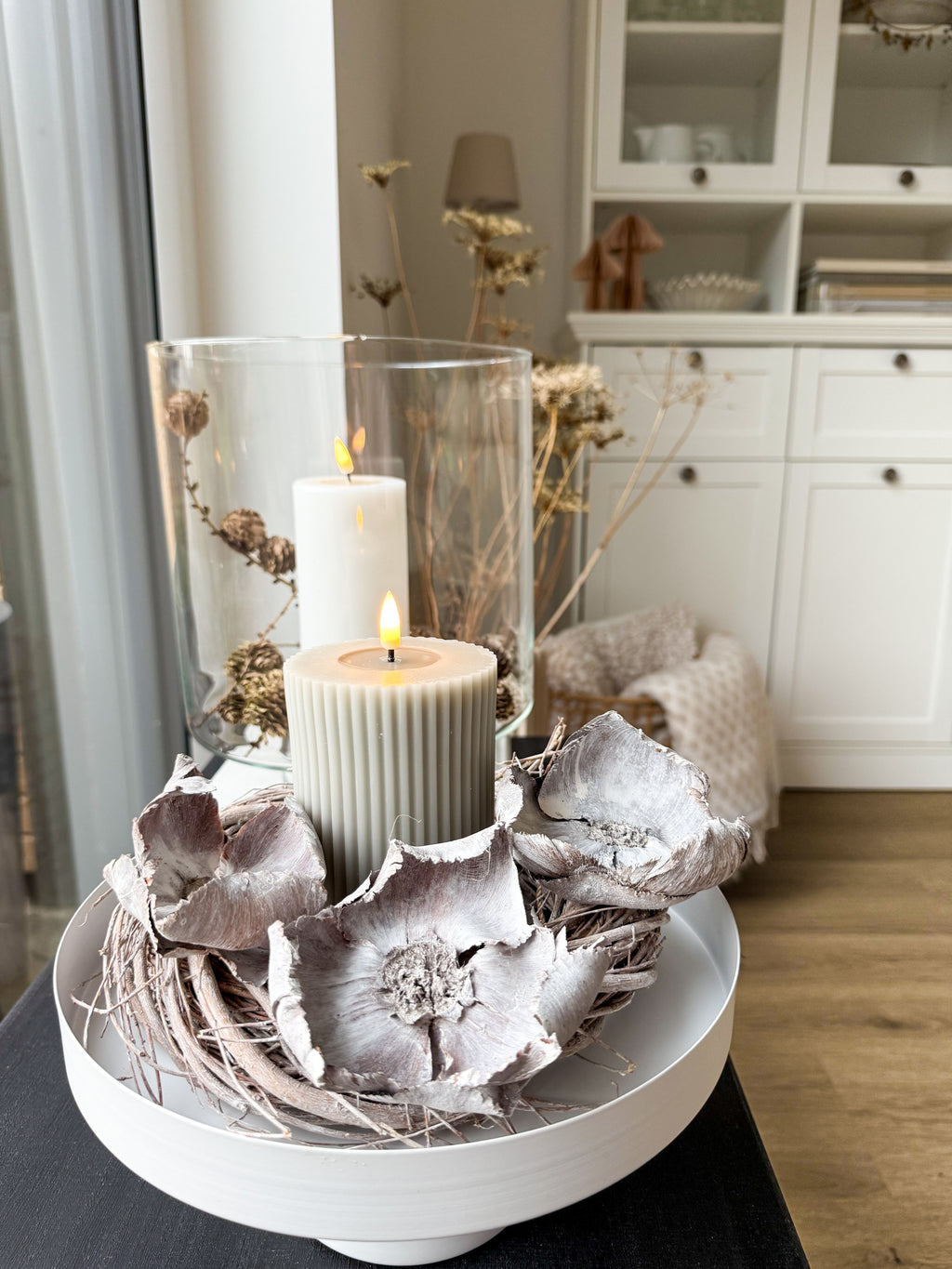 Kokosnussblüten – getrocknete Blütenkelche im 3er-Set, White-Wash